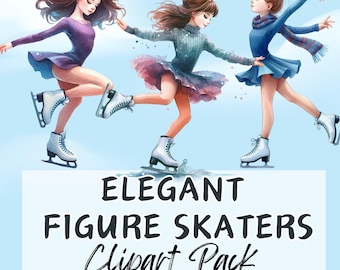 Elegant FIGURE SKATER Ladies Clipart. Ice Skating Junk Journal Card Making Transparent 300 dpi Png Digital images Commercial Use Clip Art