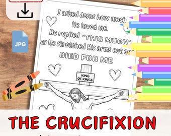 JESUS On The Cross POEM EASTER Bible Verse Coloring in Sheet Activity for kids. Sunday School Christian. Story Printable Craft. crucifixion