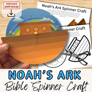 NOAHS ARK Bible Spinner Craft. Bible verse Sunday School Activity. Church Youth lesson for Kids. Easy fun diy project pdf