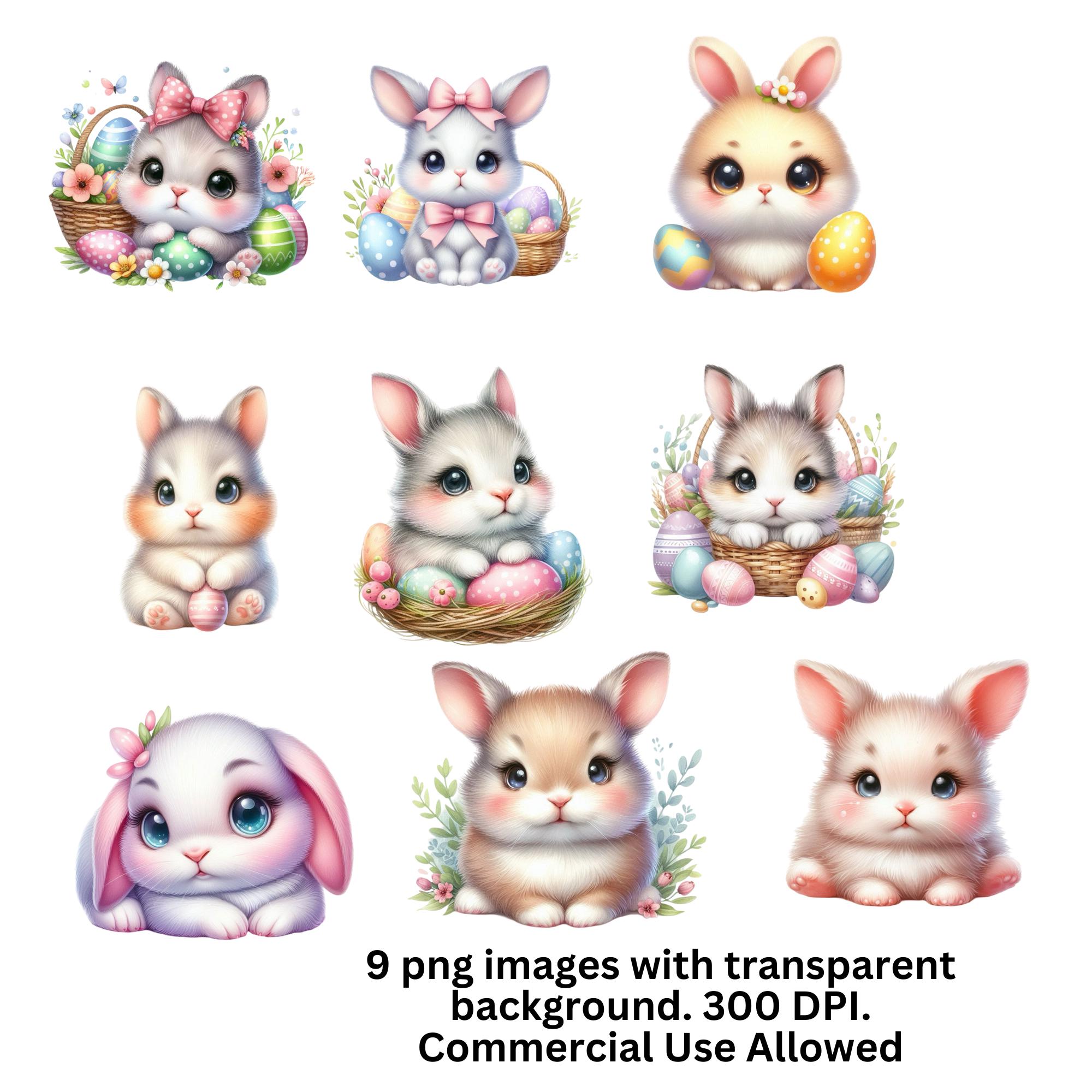 CUTE EASTER BUNNIES Clipart Pack Adorable Fluffy Junk Journal Card ...