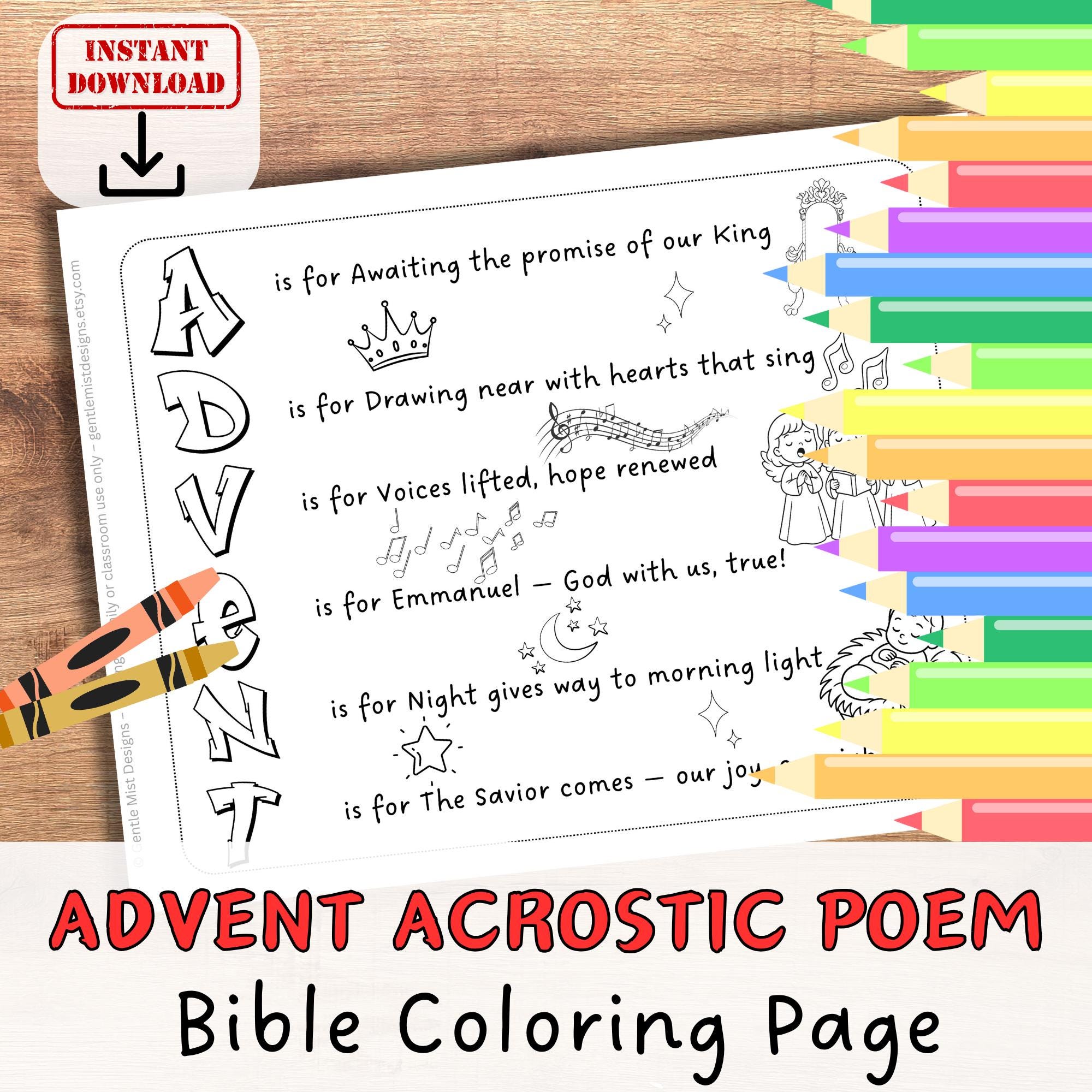 ADVENT ACROSTIC POEM Christmas Colouring Sheet Activity for kids,…