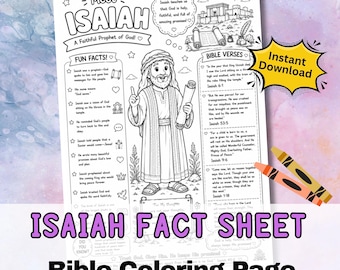 ISAIAH Fact Sheet Bible Coloring Page Activity kids - Sunday School.  Printable Jpg Craft Worksheet. Old Testament story character