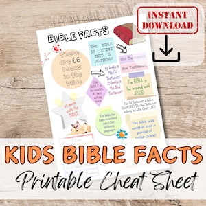 KIDS BIBLE FEITEN Bijbel Cheatsheet voor kinderen, jongeren en volwassenen. Studiegids Overzichtsoverzicht zondagsschoollesplan. Christelijke afdrukbare