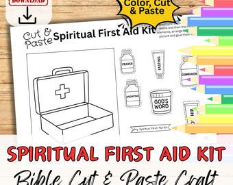 SPIRITUAL FIRST AID Kit -  Bible Craft Activity for Kids Printable Diy Cut & Paste. Sunday School group/Homeschool. Healing Worksheet