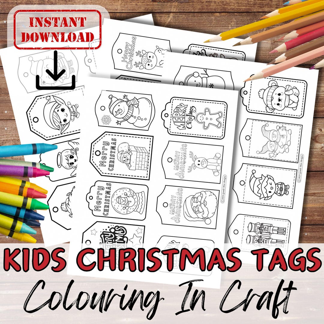 Colour in CHRISTMAS GIFT TAGS Cut & Craft Activity for Kids. Holiday ...