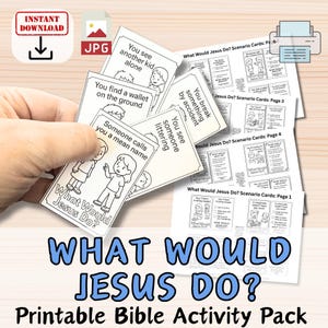 Was würde Jesus tun? Biblische Aktivitätskarten für Kinder | Druckbare WWJD Scenario Karten | Christliches Sonntagsschulspiel | Unterrichtsplan-Ressource