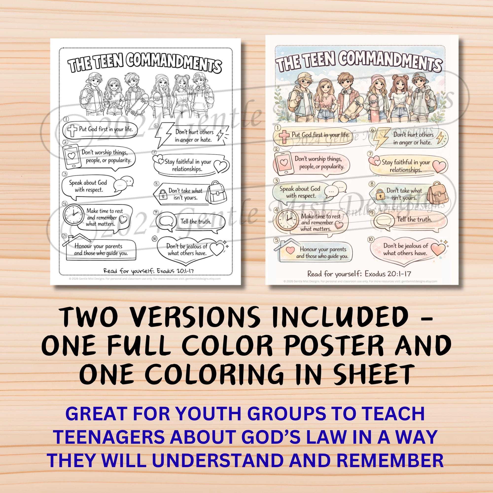 10 Commandments for Teens Printable | Teen Bible Coloring Page & Poster ...