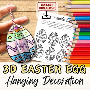 uf de Pâques 3D en papier artisanal à suspendre pour enfants. Jardin d'enfants/école du dimanche/groupe de jeunes de l'église/activité d'école à la maison kit imprimable bricolage