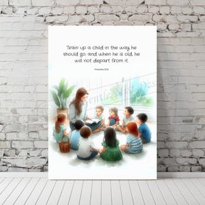 SÖNDAGSSKOLA Väggkonst - Kristen bibelvers - Ordspråksboken 22:6 "Uppfostra ett barn" Tryck. Andlig bibel utskrivbar digital omedelbar nedladdning