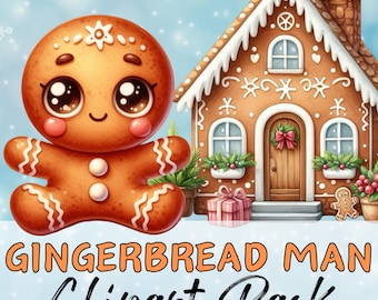 CUTE GINGERBREAD MAN Clipart Pack. Christmas Junk Journal Card Making High Quality Transparent 300 dpi Png images Commercial Use Clip Art