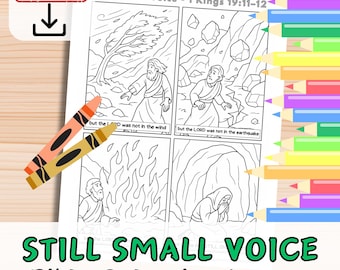 STILL SMALL VOICE - God Speaks to Elijah Coloring Page Activity for kids - Sunday School. Bible Story Verse Printable Craft Worksheet
