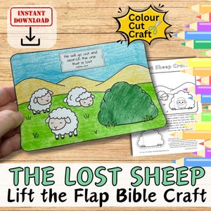 LA PECORA SMARRITA Racconto biblico Sollevare il lembo di carta Lavoretto per bambini Scuola domenicale Tagliare, incollare Pagina da colorare Cristiano fai da te Stampabile Buon Pastore
