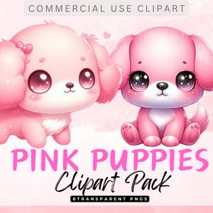 Cute PASTEL PINK Puppies Clipart Pack. Pet Dogs Junk Journal Card Making Ephemera Transparent 300 dpi PNG images Commercial Use Clip Art
