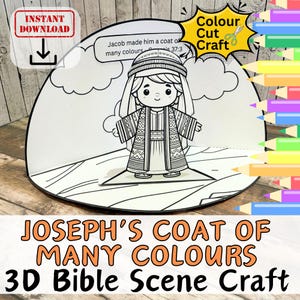 IL VESTITO DI GIUSEPPE DI MILLE COLORI Storia della Bibbia Scena 3D Carta Artigianato per Bambini Scuola Domenicale Bastoncino da Tagliare e Piegare Pagina da Colorare Cristiano Stampabile Fai da Te