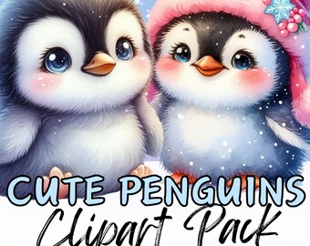 かわいいペンギンのクリップアート。ジャンクジャーナルカード作成グラフィック、高品質の透明な300 dpi PNG画像、商用利用のクリップアート
