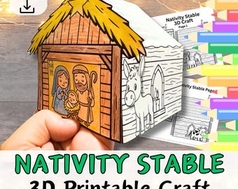 DIY PAPER 3D NAtIVITY STABLE Craft Activity for Kids. Sunday School Bible Printable Kit. Lesson Plan Homeschool Project. Build your own