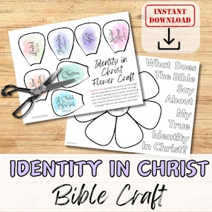 IDENTITÄT in CHRIST FLOWER Bibel Papier Handwerk Aktivität für Kinder. Sonntagsschulunterricht/Kirchenjugendgruppe/Homeschool. Digitales Bastelset