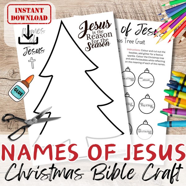 NAMES of JESUS CHRISTMAS Tree Craft Activity for Kids Bible Christian printable Sunday School/ Church Youth group Diy Lesson/Homeschool Kit