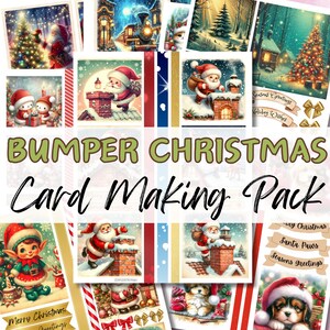 Kit de fabrication de cartes de Noël MÉGA ÉNORME avec décorations, sentiments, rubans.  Plus de 70 images rétro Images numériques imprimables. Journal éphémère de déchets indésirables