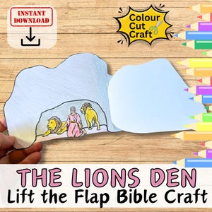DANIEL & THE LIONS THREE - Storia biblica "Sollevare il lembo" - Lavoretto di carta per bambini, scuola domenicale, pagina da colorare, ritagliare e incollare, kit fai da te cristiano stampabile