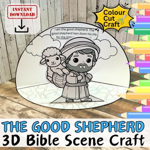 DER GUTE HIRTE Bibel Geschichte 3D Szene Papiermodelle für Kinder Sonntagsschule Schnitt, Ausmalseite zum Ausdrucken