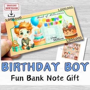 BIRTHDAY BOY Novelty Fun Bank Note for Kids. Printable Millionaire Million Dollars. School/kids club group Gift. Diy Kit. Homeschool craft