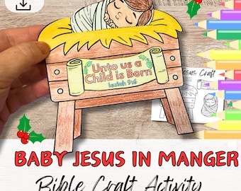 BABY JESUS in MANGER Christmas Nativity Craft Activity for Kids. Bible Christian printable Sunday School/ Church Diy Lesson/Homeschool Kit