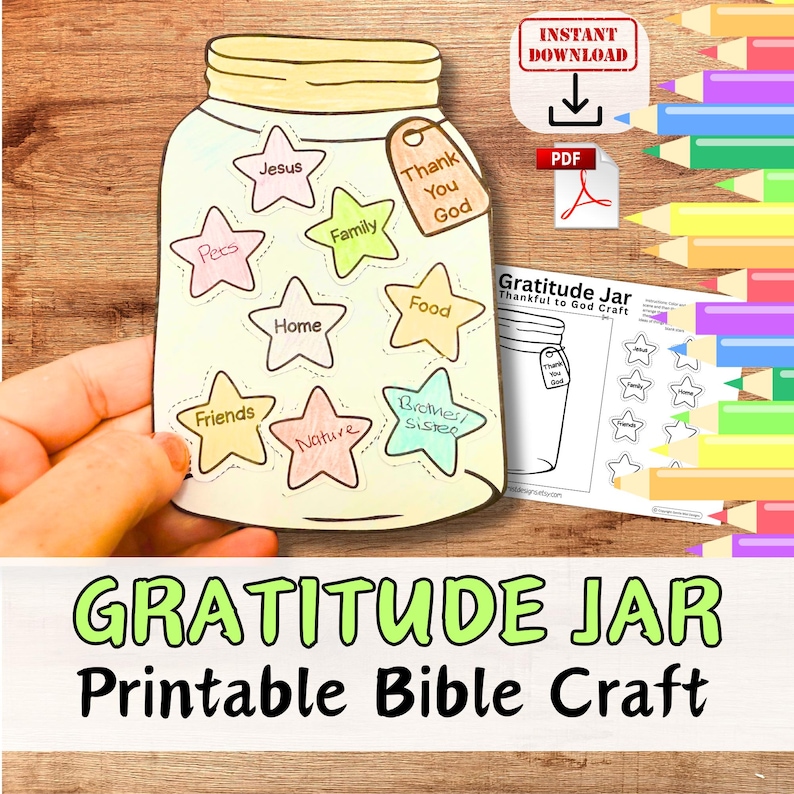 GRATITUDE STARS JAR Craft Activity for Kids. Bible Faith Based ...