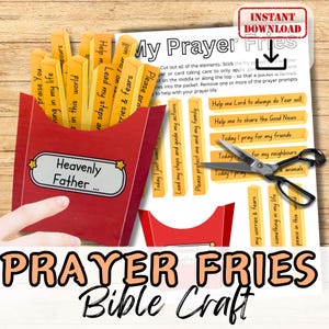 PRIÈRE FRIES Kit d'activités d'artisanat en papier biblique pour enfants. École du dimanche/groupe de jeunes de l'église/école à la maison invite à prier plan de leçon bricolage imprimable
