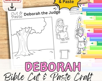 DEBORAH The JUDGE Bible Story Paper Craft Activity for Kids.  Printable DIY Cut & Paste Kit Sunday School/ Church Youth group/Homeschool