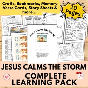 Pacchetto didattico completo per bambini: "Gesù calma la tempesta", storia biblica. Stampabile con lavoretti, segnalibri, schede con versetti, scuola domenicale.