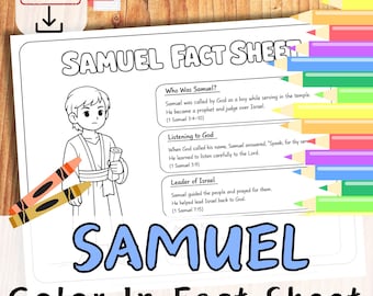 SAMUEL FACT-SHEET Bible Prophet Coloring Sheet Activity for kids, youth. Sunday School Lessons Christian Church Printable Colouring in Craft