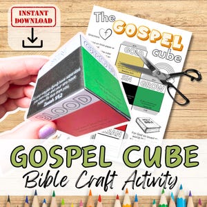 GOSPEL CUBE Paper Craft Activity. Dobre wieści dla dzieci i młodzieży. Plan lekcji szkoły niedzielnej Diy Christian Bible Verse Game Printable