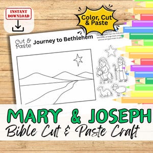 REIS naar BETHLEHEM Bijbelpapierknutselactiviteit voor kinderen. Mary afdrukbare DIY knip-plakset zondagsschool/kerk jeugdgroep/thuisschool