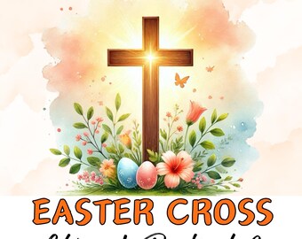 EASTER CROSS Clipart. Junk Journal Christian Sunday School Graphics High Quality Transparent 300 dpi PNG images Commercial Use Clip Art