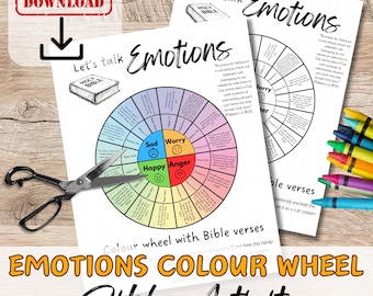 BIBLE Based EMOTIONS Colour Wheel Activity. Bible verses for Mental Health and Emotional Literacy. Church Youth Group/Sunday School Kids
