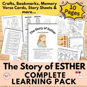 QUEEN ESTHER Bijbelverhaal compleet leerpakket voor kinderen. Afdrukbaar met knutselwerkjes, bladwijzers voor activiteiten, verskaarten, zondagsschool thuisschool