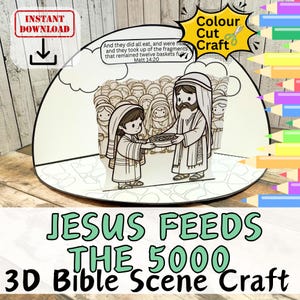 GESÙ NUTRE I 5000 Racconti della Bibbia Scena 3D Carta Artigianato per Bambini Scuola Domenicale Bastoncino da Tagliare e Piegare Pagina da Colorare Miracolo Cristiano Stampabile Fai da Te