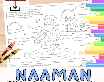 NAAMAN HEALED Of LEPROSY Walls Bible Verse Coloring in Sheet Activity for kids. Sunday School Christian Elisha Story Printable Craft Page