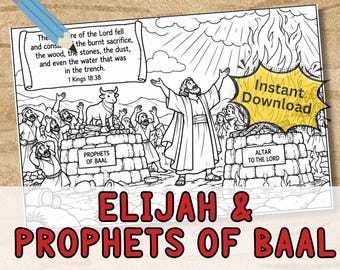 ELIJAH & PROPHETS of BAAL Bible Verse Coloring in Page Activity for kids, youth. Sunday School Lessons Printable Craft Sheet