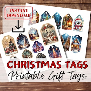 Belles ÉTIQUETTES CADEAUX DE NOL fleuries. Kit de bricolage d'artisanat festif à imprimer pour les Fêtes | Créez vos propres étiquettes. Création de cartes indésirables Scrapbooking