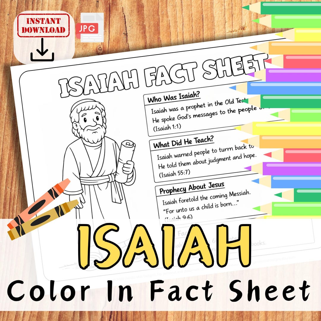 ISAIAH FACT-SHEET Bible Prophet Coloring Sheet Activity for Kids, Youth