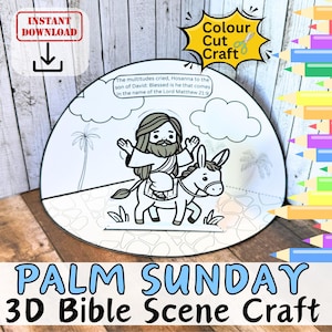 OSTERN PALM SONNTAG Bibel Geschichte 3D-Szene Papier Handwerk für Kinder Sonntag Schule. Schneiden Sie, falten Sie Ausmalseite christlichen Jesus Printable DIY Kit
