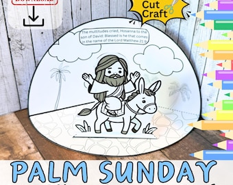 May include: A printable 3D Bible scene craft featuring Jesus riding a donkey with palm trees and clouds in the background. The text "The multitudes cried, Hosanna to the son of David: Blessed is he that comes in the name of the Lord Matthew 21:9" is included.
