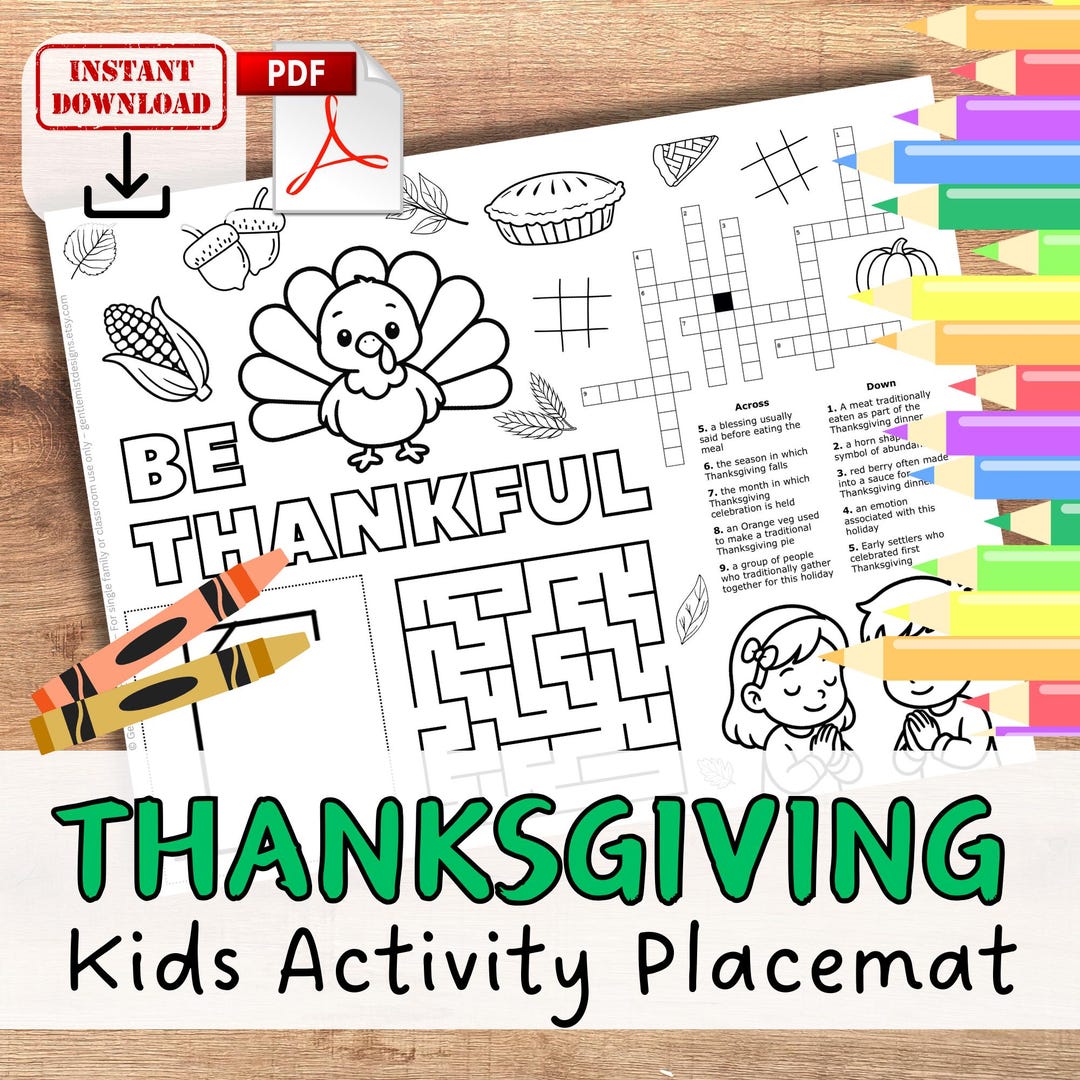 THANKSGIVING Bible Activity Placemat Craft for Kids. Printable Coloring ...
