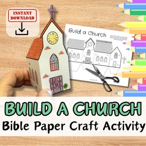 IGLESIA DE PAPEL: Manualidades de papel para niños. Kit imprimible con base bíblica. Proyecto de educación en casa para una lección de escuela dominical. Crea la tuya.