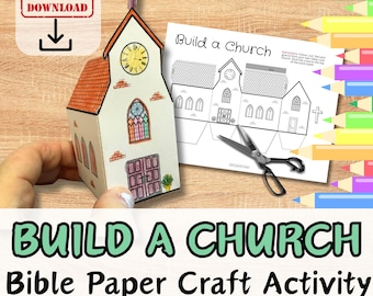 DIY PAPER 3D CHURCH Paper Craft Activity for Kids. Bible Based Printable Kit. Sunday School Lesson Homeschool Project. Build your own