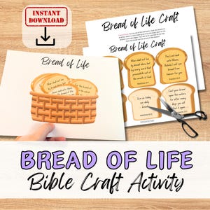 Activité d'artisanat biblique en papier du PAIN de VIE pour les enfants. École du dimanche/groupe de jeunes de l'église/kit d'école à la maison. Verset imprimable à découper et coller