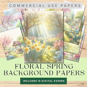 FRÜHLINGSGARTEN Digitale Papiere Junk Journal. Wunderschöne Aquarell Hintergrundbilder für Scrapbooking Cardmaking Craft Kommerzieller Gebrauch Clip Art