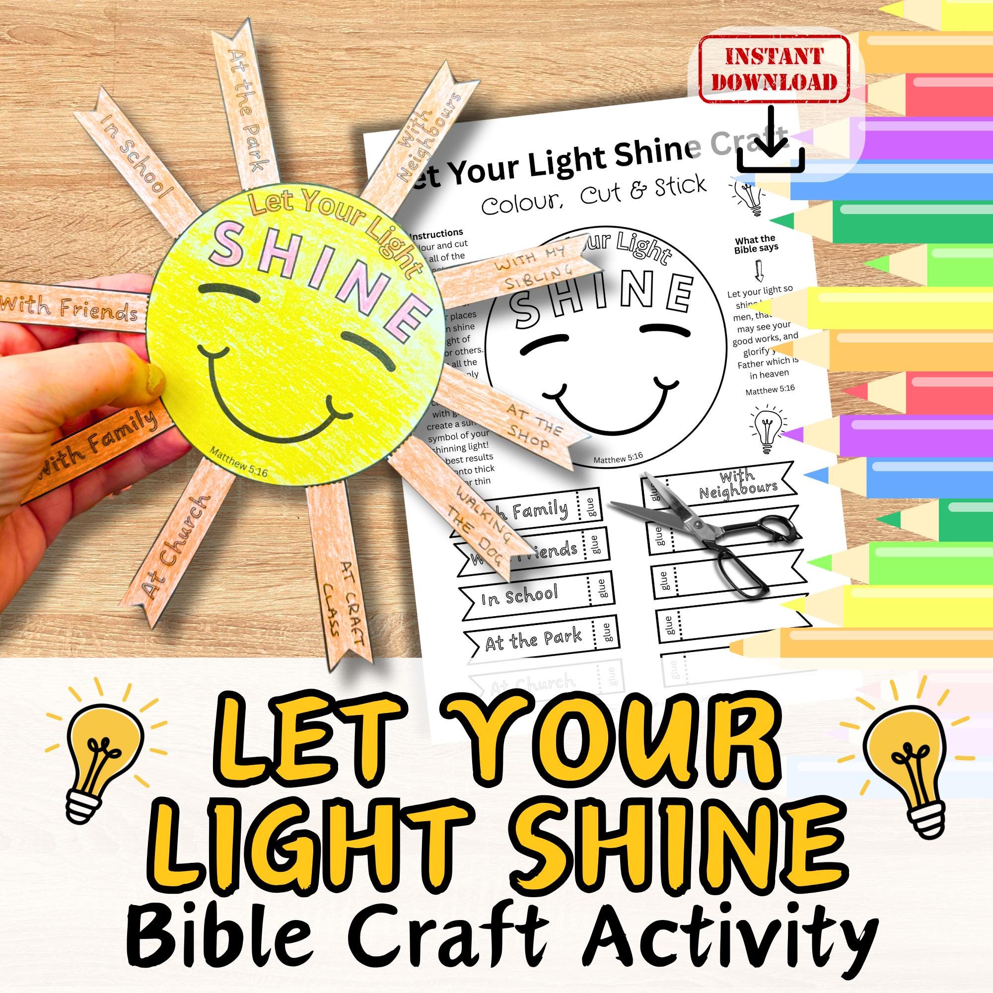 LET your LIGHT SHINE For Jesus Bible Paper Craft Activity for Kids. Sunday School/ Church Youth group/Homeschool Kit. How to Witness Diy Kit